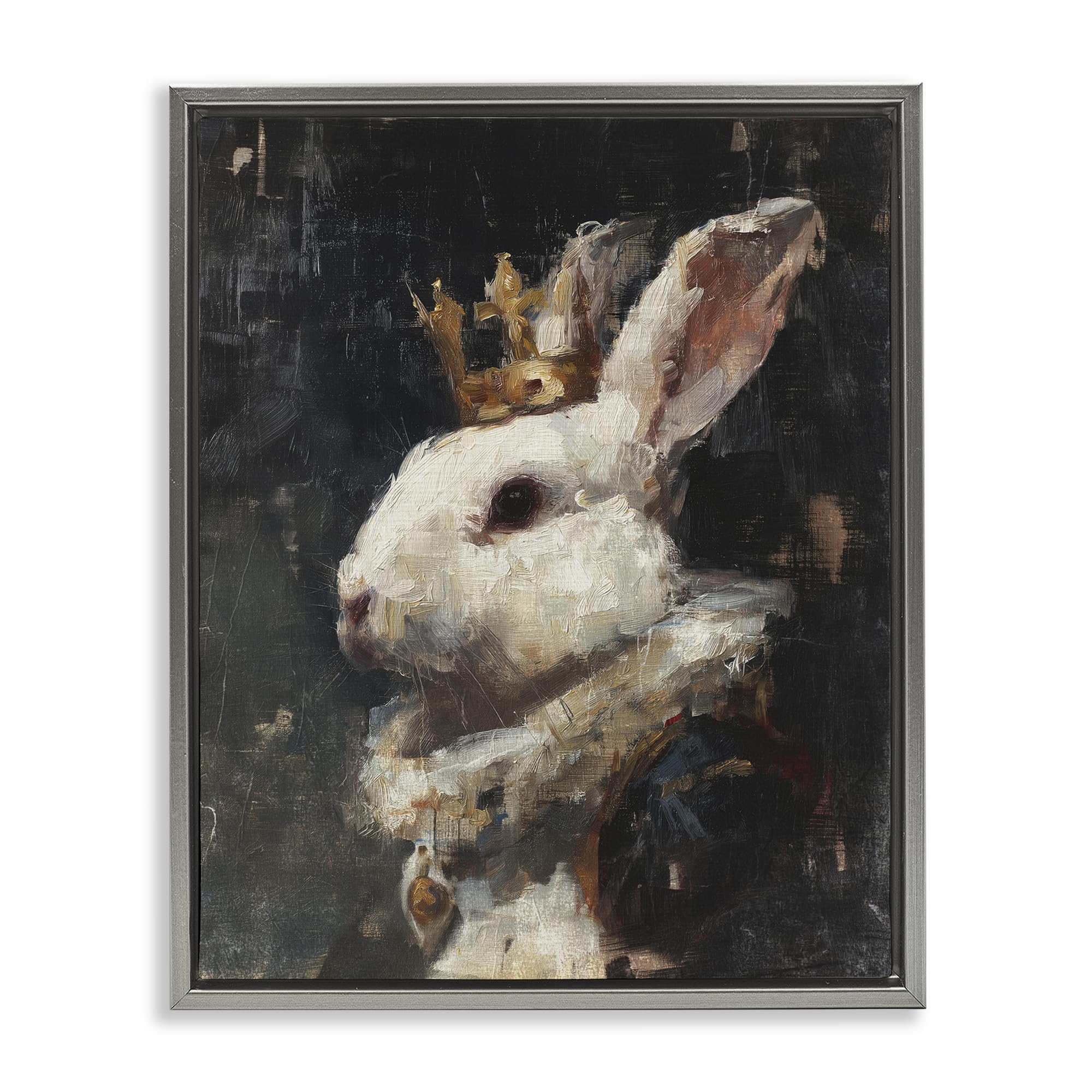 Stupell Industries Luster Gray (Matte) 'Regal Monarch Rabbit'| Floating Frame Canvas Art