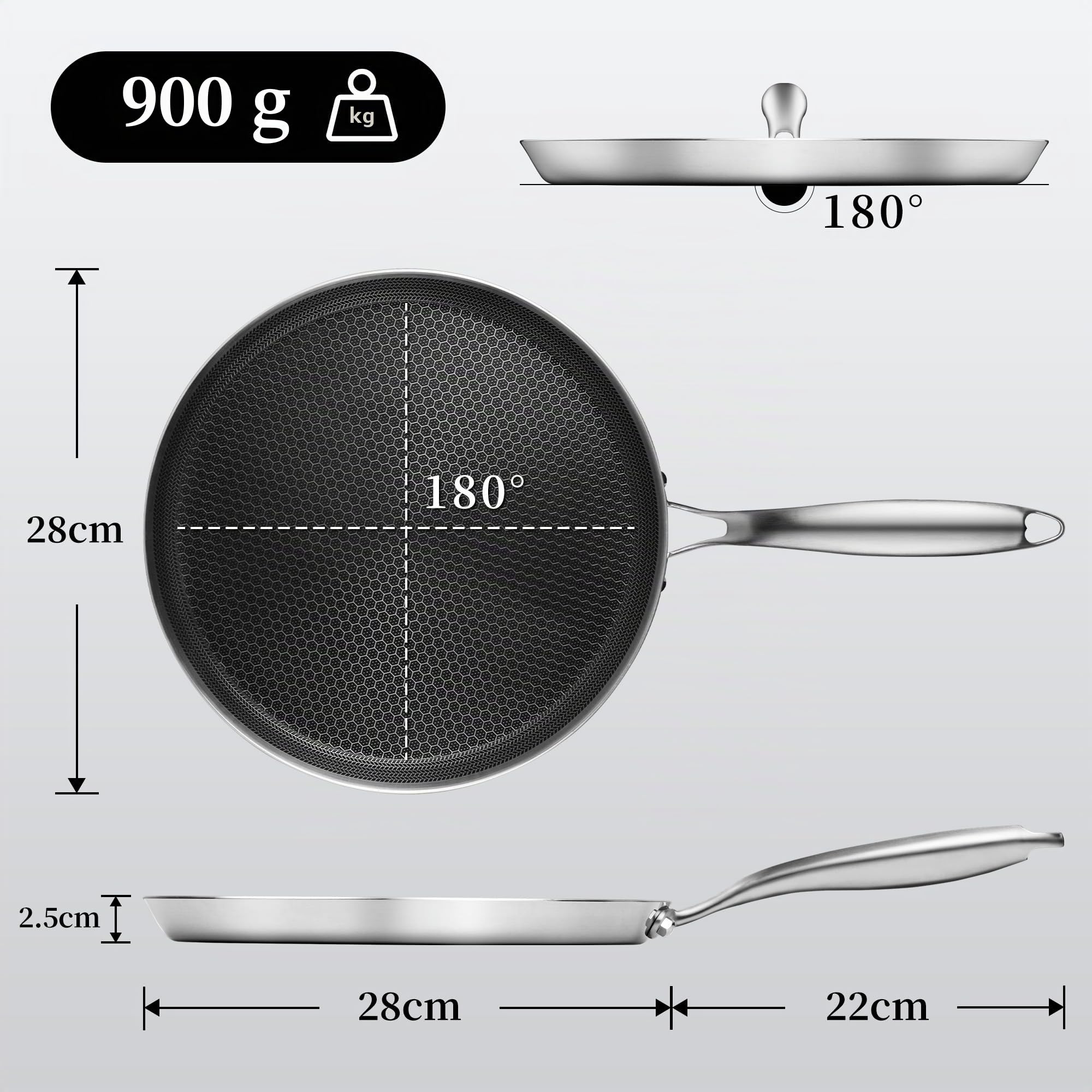 Innerwell Sartén antiadherente Profi Crepes 28 cm, Sartén acero inoxidable para Inducción, revestimiento alveolar resistente a los arañazos, apta para horno y lavavajillas, sin PFOA