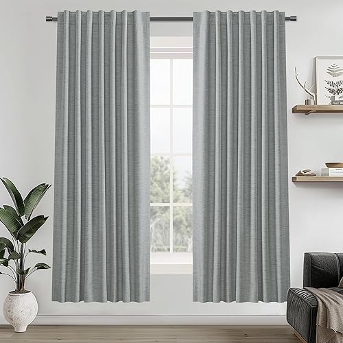 Miniatura 81 de UHITECH - Cortinas opacas de 84 pulgadas de largo, juego de 2 paneles de lino natural, 100% opacas, cortinas negras para dormitorio, sala de estar,