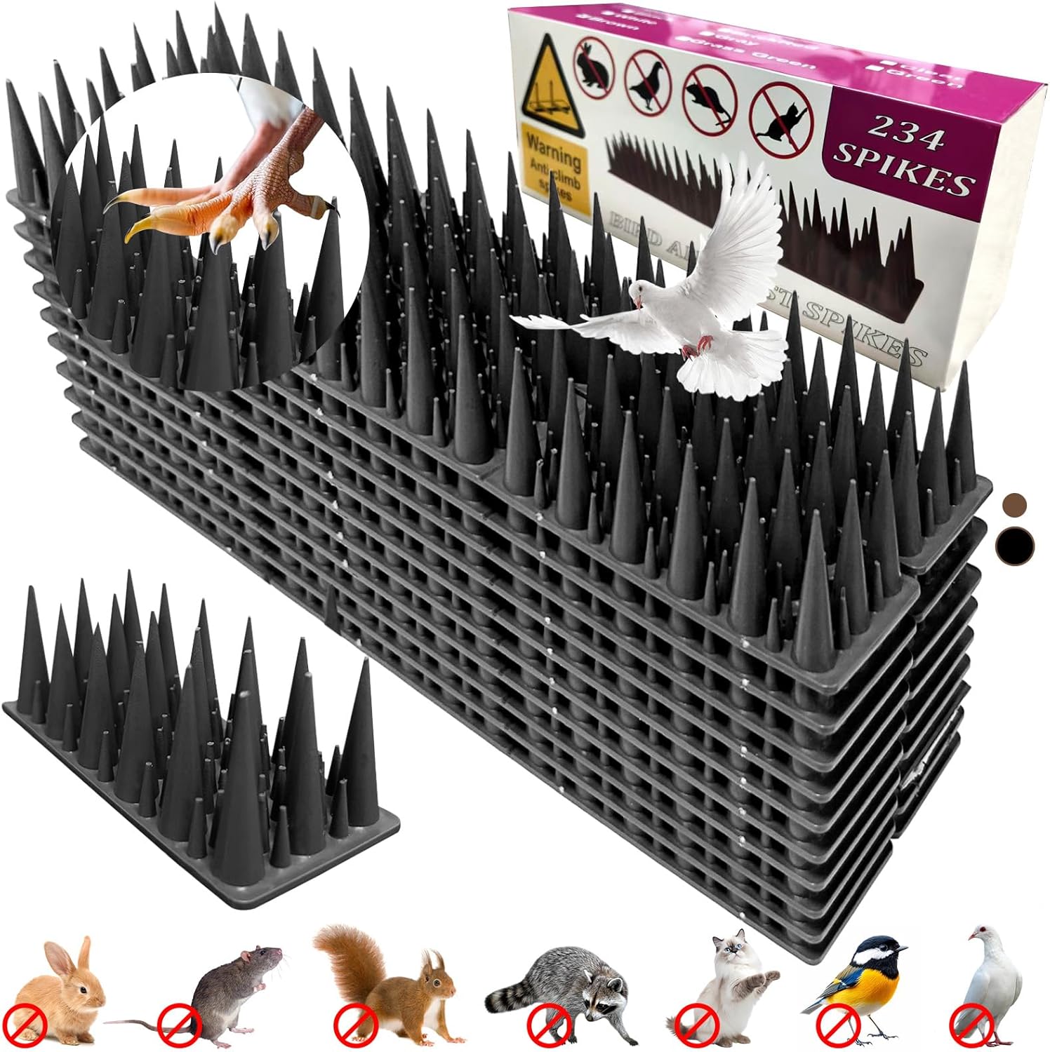 Plastic Bird Spikes Deterrent for Outside to Keep Birds Pigeon Squirrel Away from Porch Baffle Feeder Yard Patio, Fence Spikes 20pack 20Feet Bird nest blocke, Anti-Climb Spikes for Plant Garden Black