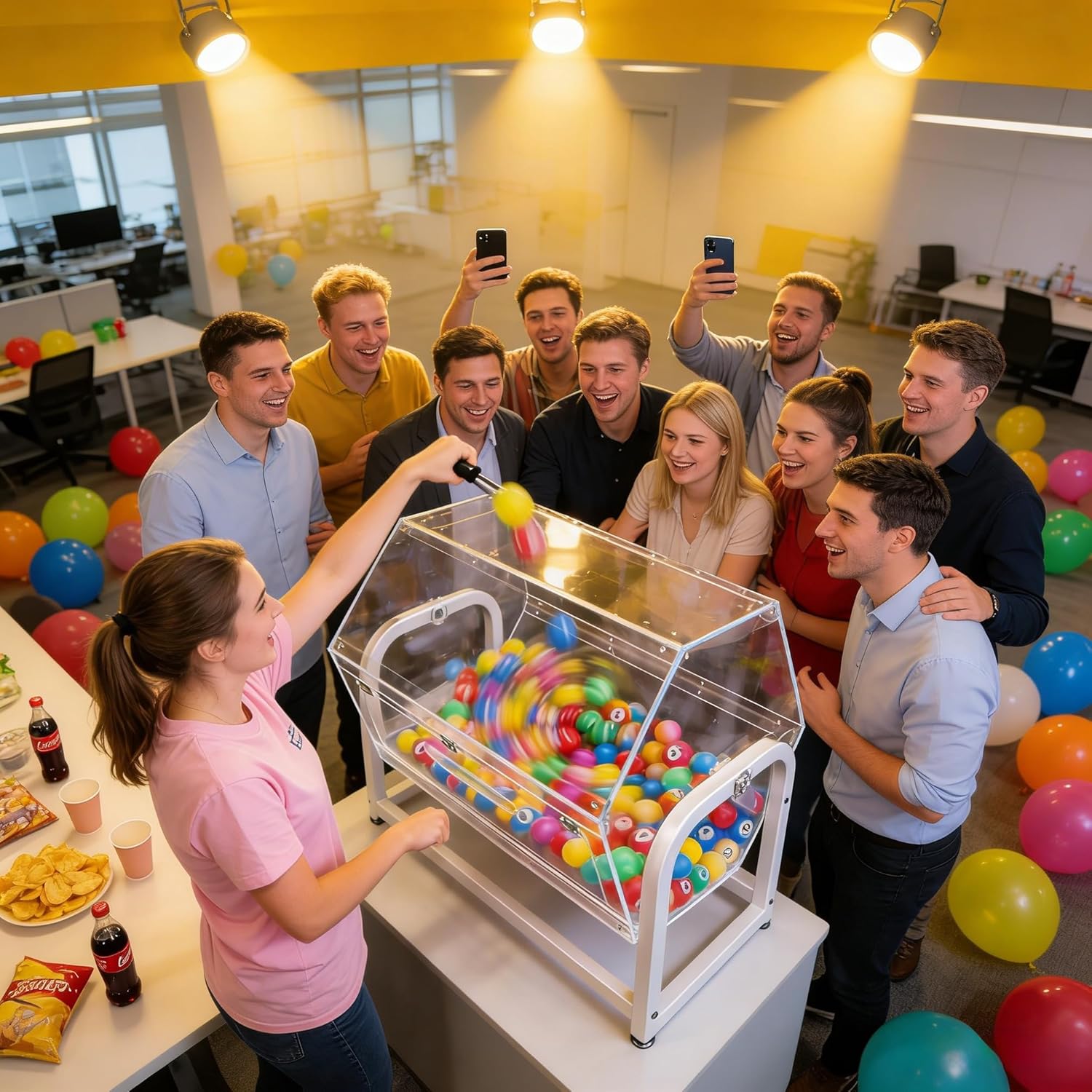 30x18.5x20.5" Large Clear Acrylic Raffle Drum with White Metal Stand, Lucky Draw Ticket Box for Lottery Games, 800 Pingpong Ball Capacity, Easy Assembly Video in Description 119569-NEW-NPF