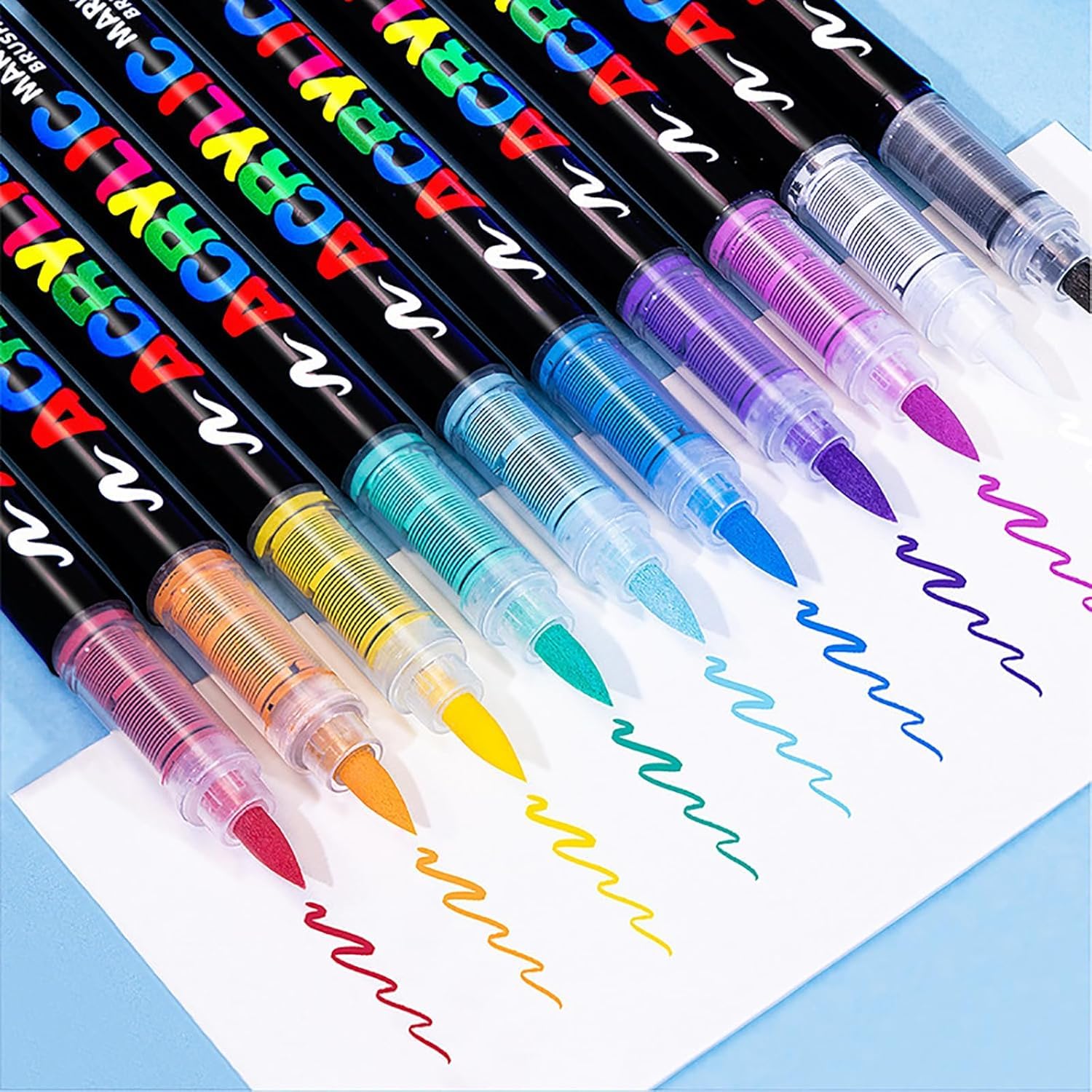 Stellaya Acryl-Marker für Malbücher, gerade, flüssige Acryl-Marker, Acryl-Pinselmarker für Erwachsene, Acrylfarben-Marker, Stiftpinsel, Doppelspitze, Acrylfarben-Marker (60 Farben)
