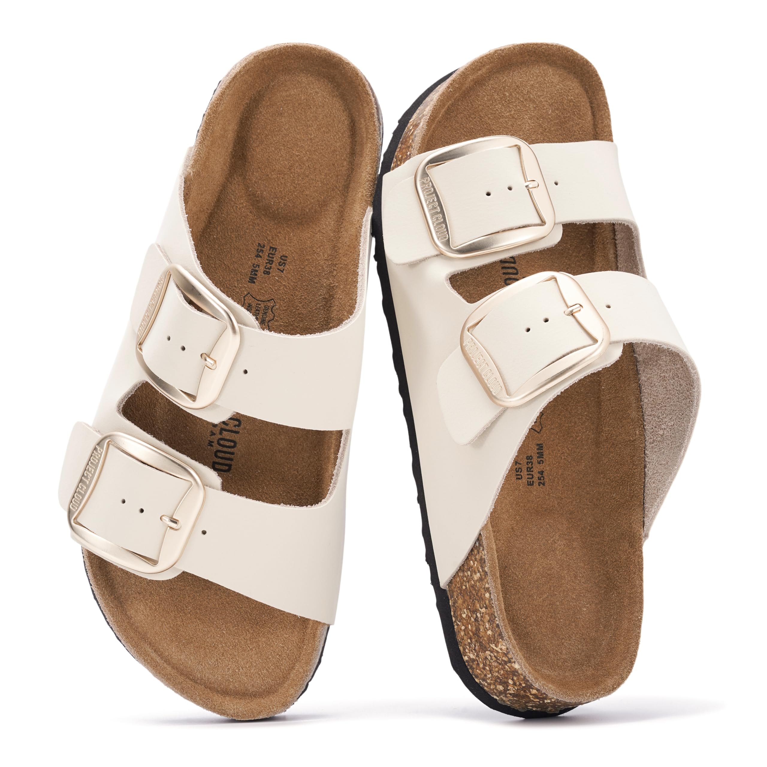 Project Cloud 100% Genuine Leather Flat Sandals for Women 2026 Comfortable Beach Essentials Womens Sandals Memory Foam Vacation Essentials Slides for