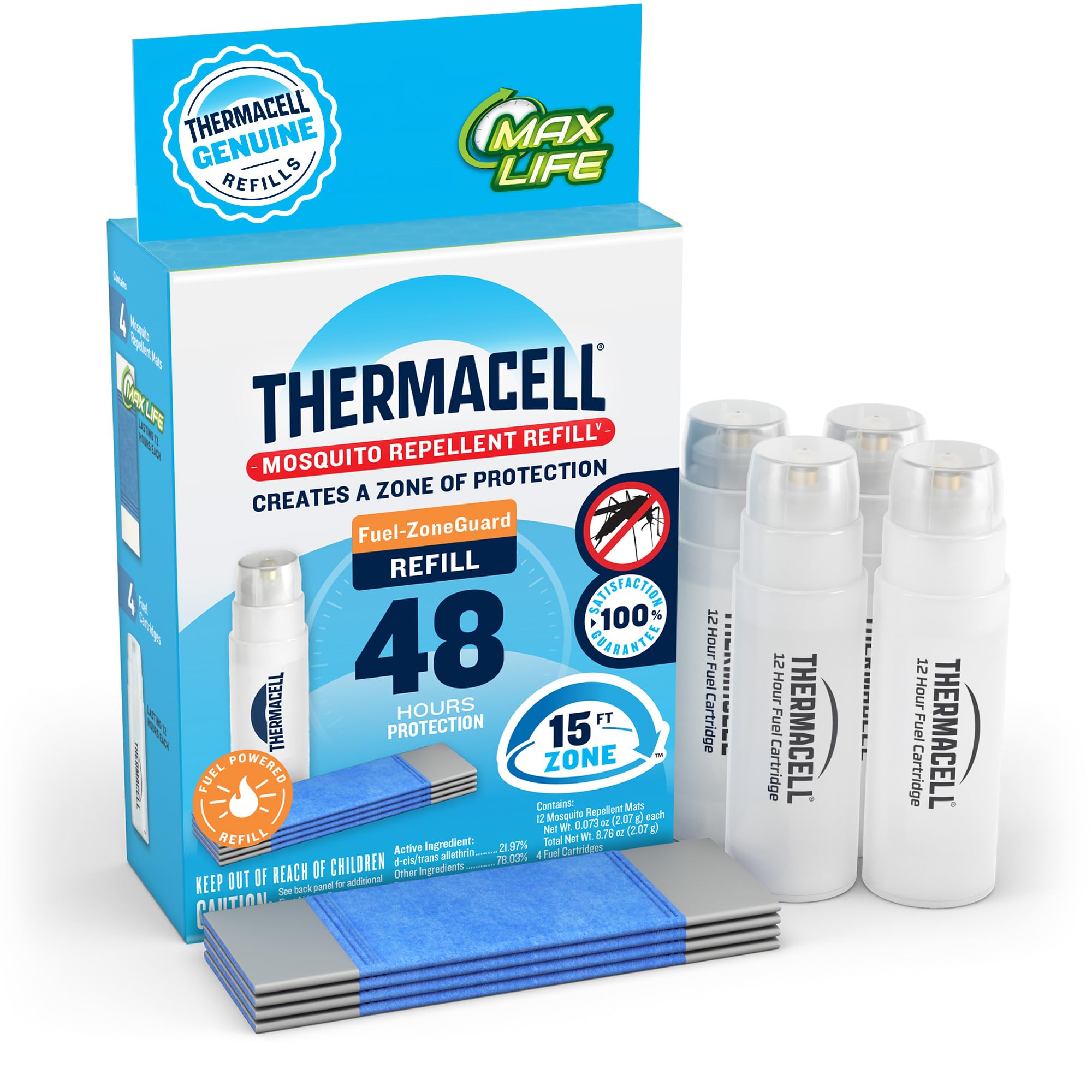 Thermacell Fuel-ZoneGuard Mosquito Repellent Max Life Refill; 15FT Zone of Scientifically Proven Outdoor Protection; Fuel-Powered; Patio Shield; 48-Hr Refill; Bug Spray Alternative; Scent Free