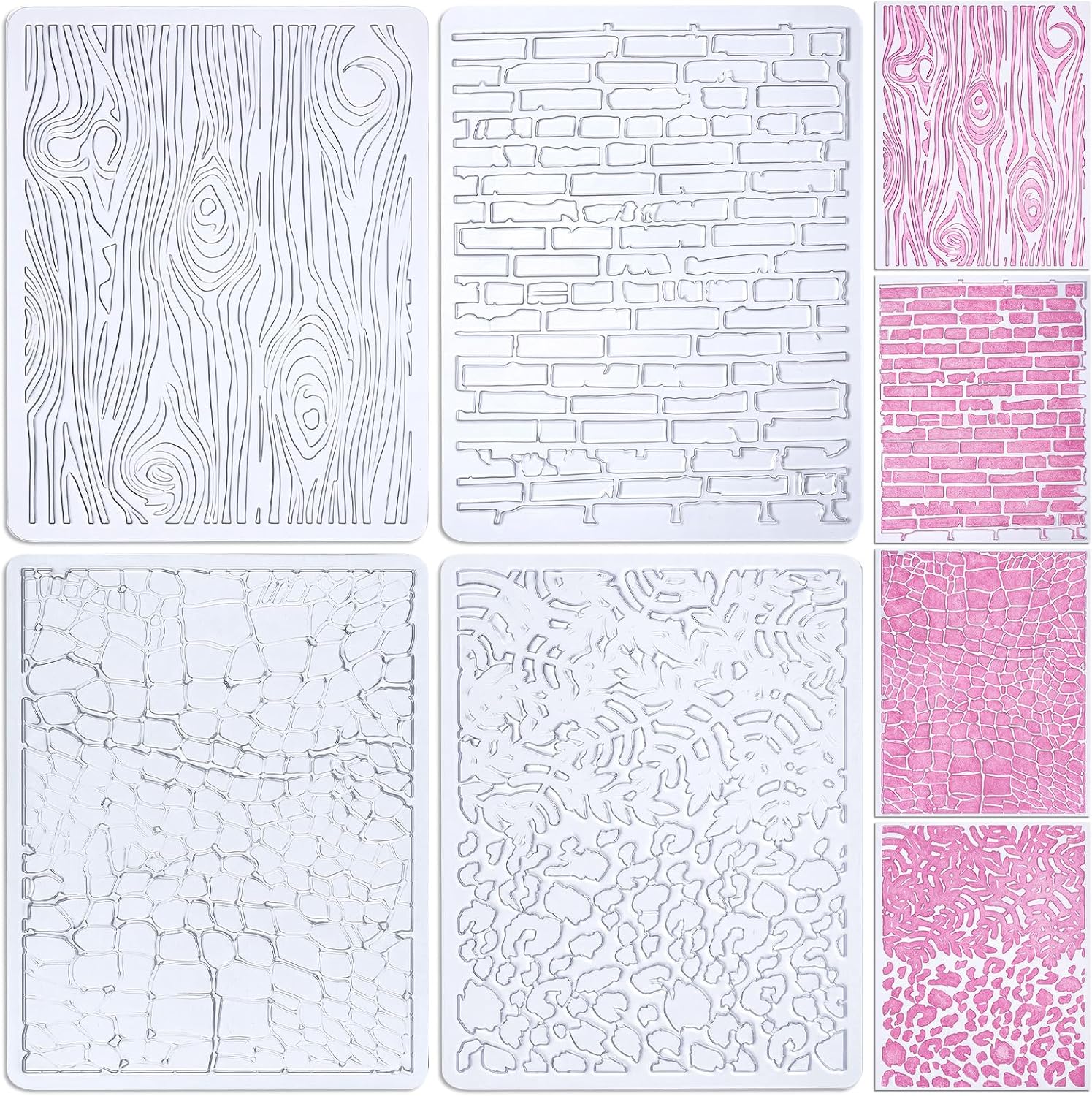 Lerheedi 4 Pack Texture Rubbing Plates Bulk Multi Rubbing Plate Crafts for Art Painting Plates for Projects DIY Fun Gift Texture Art Supplies Classroom Home Party Favors