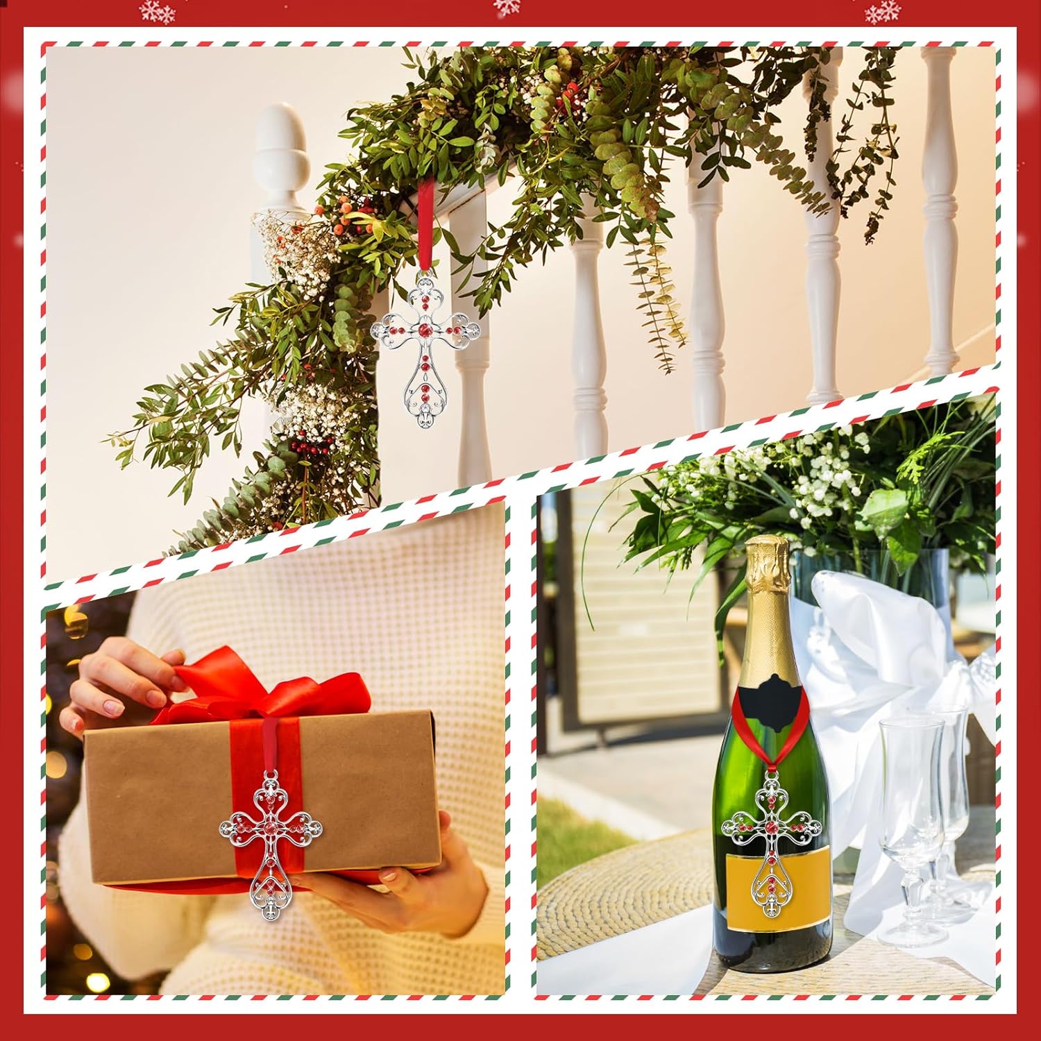 COCHIE Christmas Christian Cross Ornaments for Christmas Tree Hanging Decorations 2025, First Communion Gifts, Metal Religious Christian Gifts for Women, Men (Red with Gift Box) - Image 5