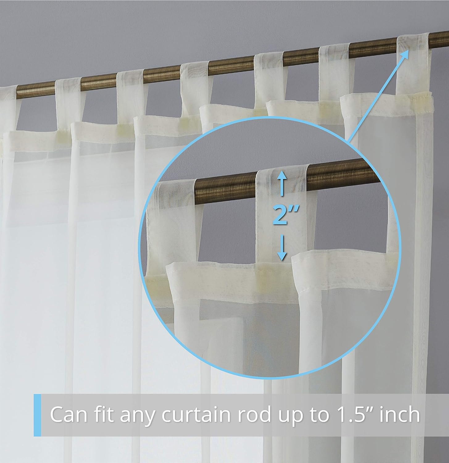 HLC.ME Ivory Tab Top 54 inch x 84 inch Long Window Curtain Sheer Voile Panels for Living Room & Bedroom, Set of 2