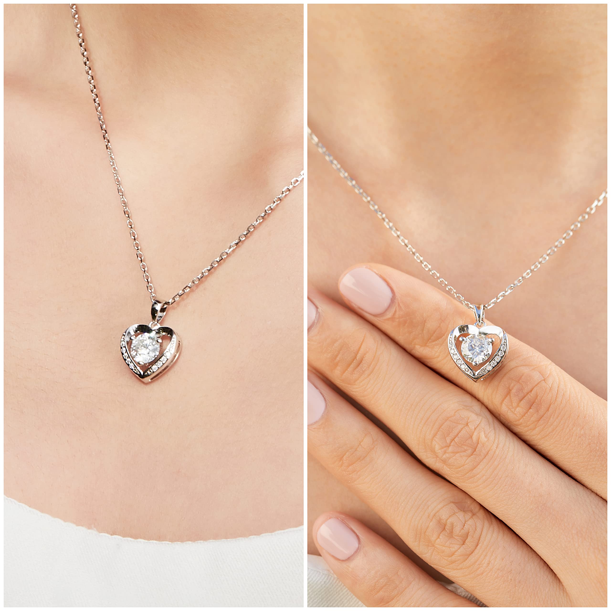 MomentWish Collana Donna Cuore, 1 Carato Collana argento 925 donna Collana Moissanite Diamanti Donna, VVS1 D Colore Ciondoli per Collana Regalo per Donne Fidanzata Festa Della Mamma