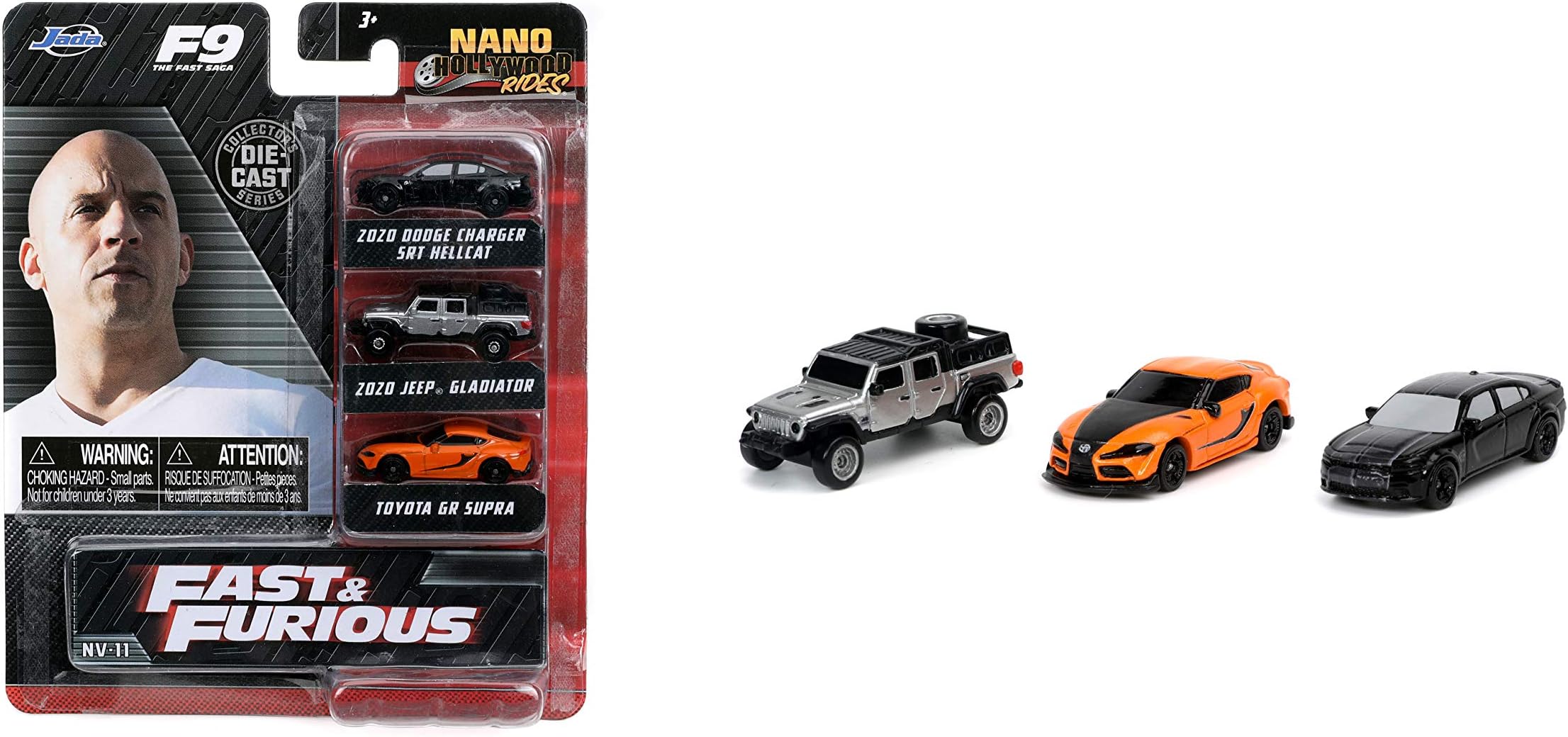 Toys Fast & Furious F9 1.65"" Nano 3-Pack Wave 3 Die-cast Cars, Toys for Kids and Adults (26098)