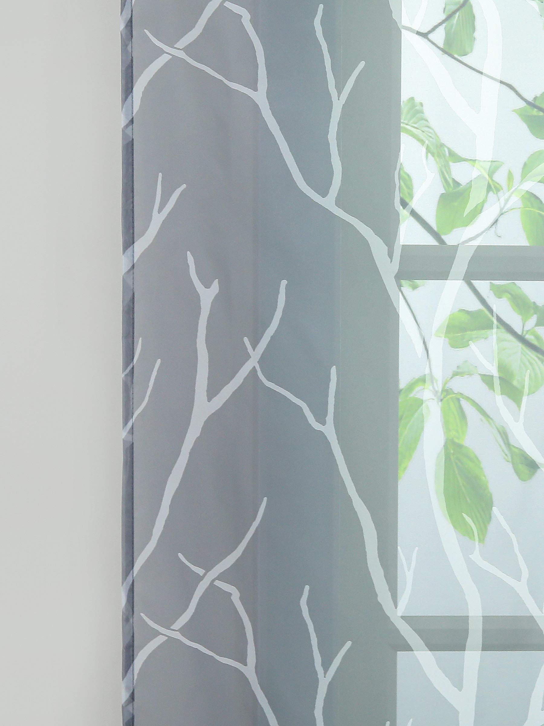 ESLIR Schiebegardinen Set 2er Flächenvorhänge Gardinen mit Schlaufen Schiebevorhang Transparent Schlaufenschal mit Zweige Muster Voile Grau BxH 57x245cm 2 Stück