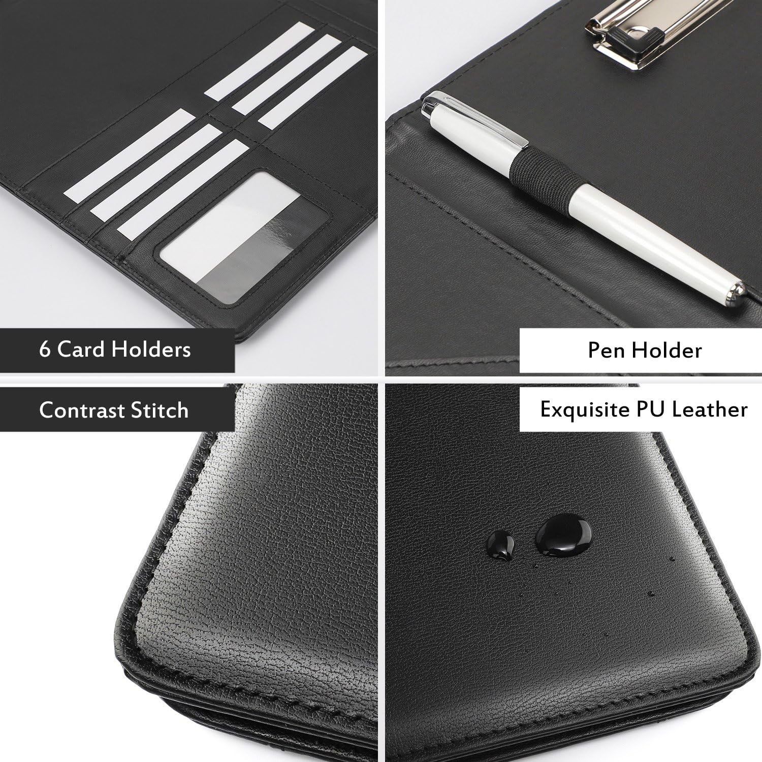 AHGXG Padfolio/Resume Portfolio Folder - Interview/Letter Document Organizer & Business Card Holder - with Letter-Sized Writing Pad Professional Gift for Business, Interview, Resume - Black