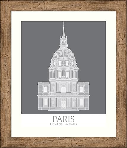 Amanti Art Framed Wall Art Print 28x24 Paris Les Invalides Monochrome by Fab Funky, Architecture Wall Art, Vintage Decor, Medium Poster Painting