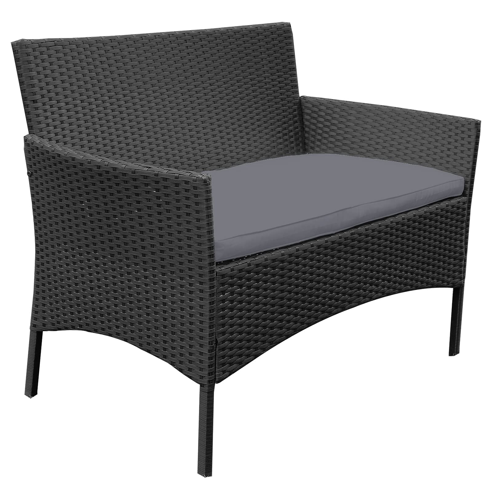 LZQ Gartenmöbel Balkonmöbel-Set Rattan Lounge Polyrattan Tisch MitSofa und 2 Stühlen für Terrasse,Balkon,Garten,Anthrazit
