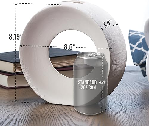 Miniatura 4 de Jarrón de cerámica blanca  Jarrón decorativo moderno para sala de estar, oficina y mesa de entrada, jarrón de donas para hierba de pampas, flores y