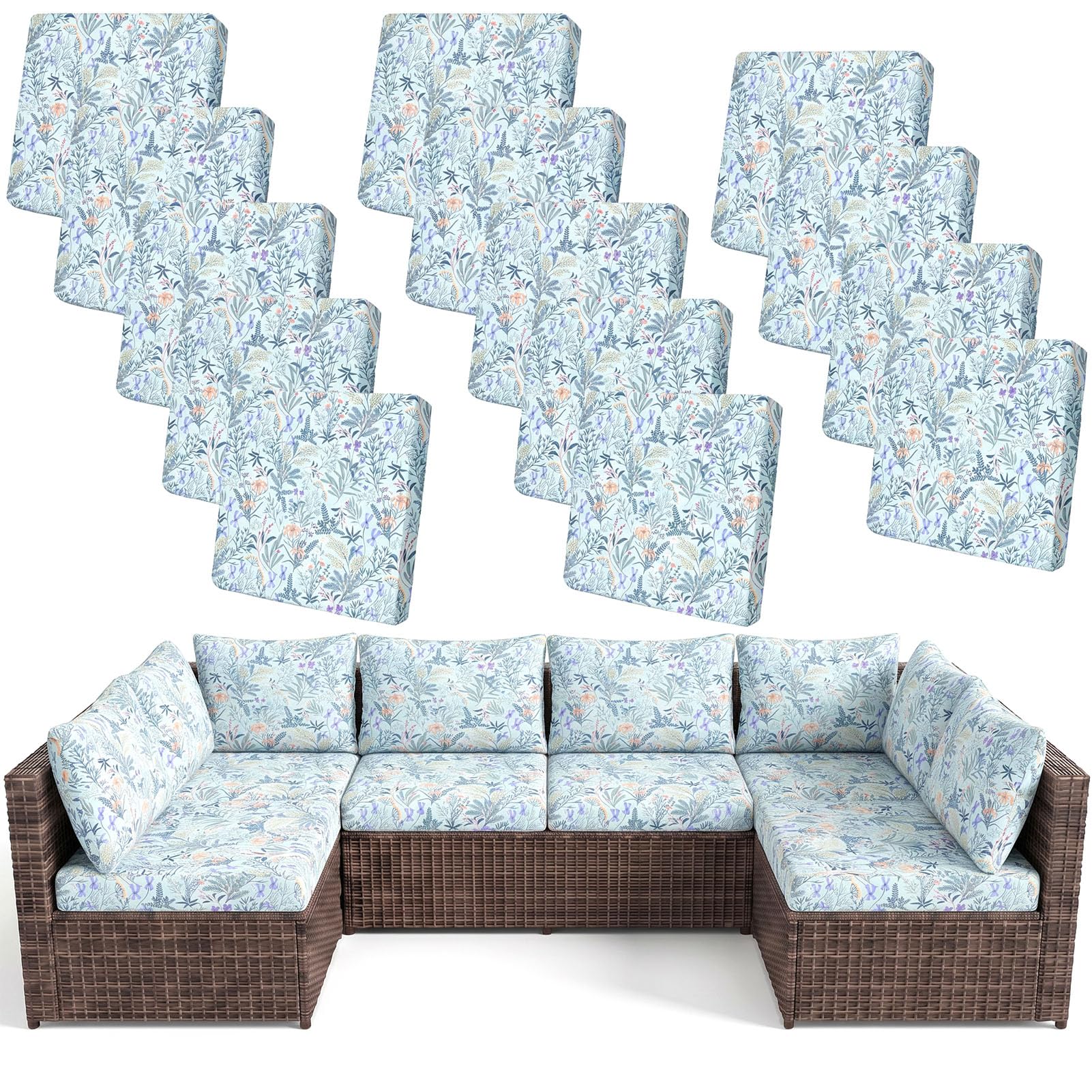 14Pcs Patio Cushion Covers Stretch Outdoor Furniture Protector Slipcovers