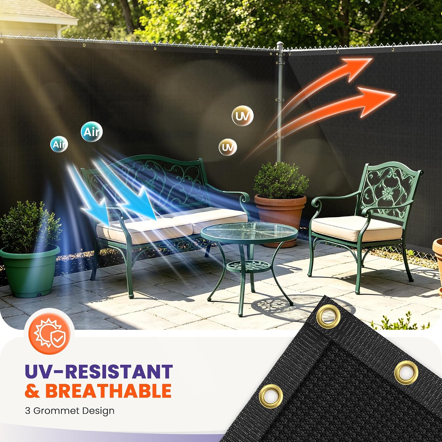 6' x 20' Fence Privacy Screen with Grommets, Heavy Duty Windscreen Fence Cover Privacy Screen for Outdoor Patio Backyard Garden (Black) image 2