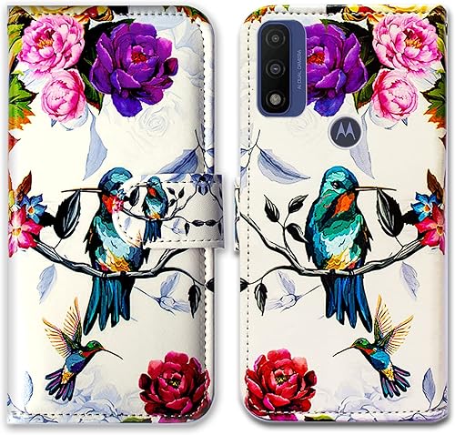 Funda para Motorola Moto G Pure 2022, funda para Moto G Power 2022, colibrí en flores, funda de piel con tapa para teléfono, con ranura para