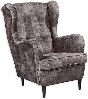 OSKAR Ohrensessel mit geknöpfter Polsterung, Stone - Vintage Wohnzimmer Sessel mit Massivholz Füßen - 78 x 102 x 98 cm (B/H/T)