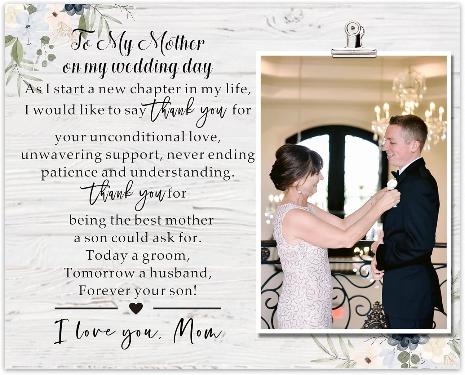 SUNBMO Mother of The Groom Picture Frame, Wedding Day Gift for Mother of The Groom from Groom, Appreciation Gift for Mom from Son