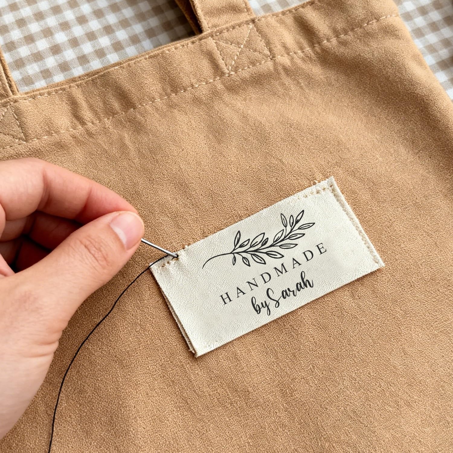20pcs Personalized Organic Cotton Sewing Labels, Custom Fabric Tags for Handmade Items, with Signature Businesses(35x70mm)