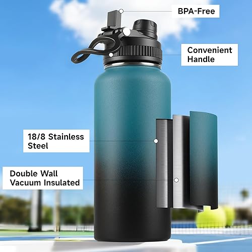Miniatura 4 de Botella de agua aislada de 22 onzas, tapa 2 en 1 a prueba de fugas (sorbo/pajilla) + asa, botella de acero inoxidable para deportes, viajes, trabajo