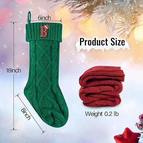 Miniatura 4 de Medias de Navidad con iniciales, calcetines de Navidad de punto con monograma bordado grande de 18 pulgadas, calcetín de Navidad para niños,