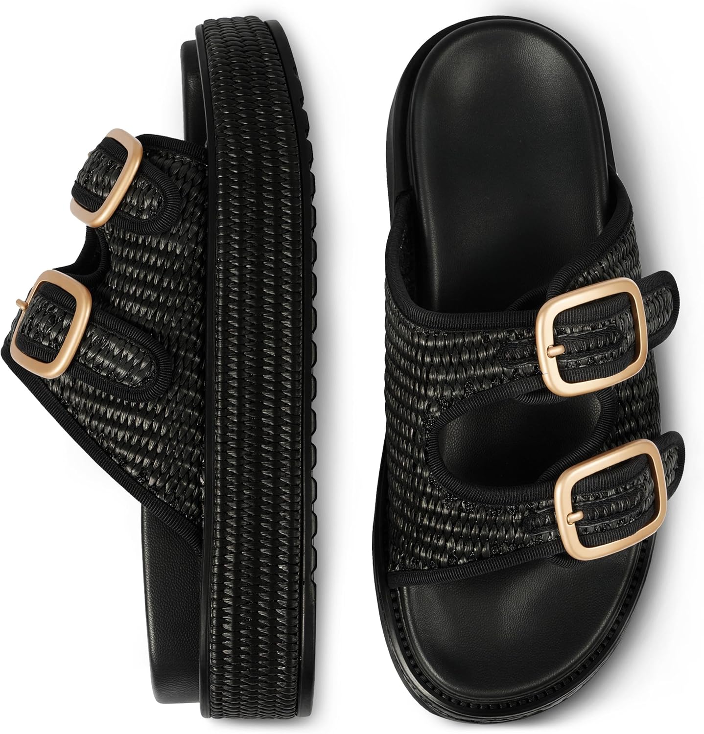 KaroNairy Platform Sandals for Women Raffia Espadrille Wedges Summer Beach Sandals Woven Straw Crochet Sandal Adjustable Double Buckle Strap Rattan Flats - Image 7