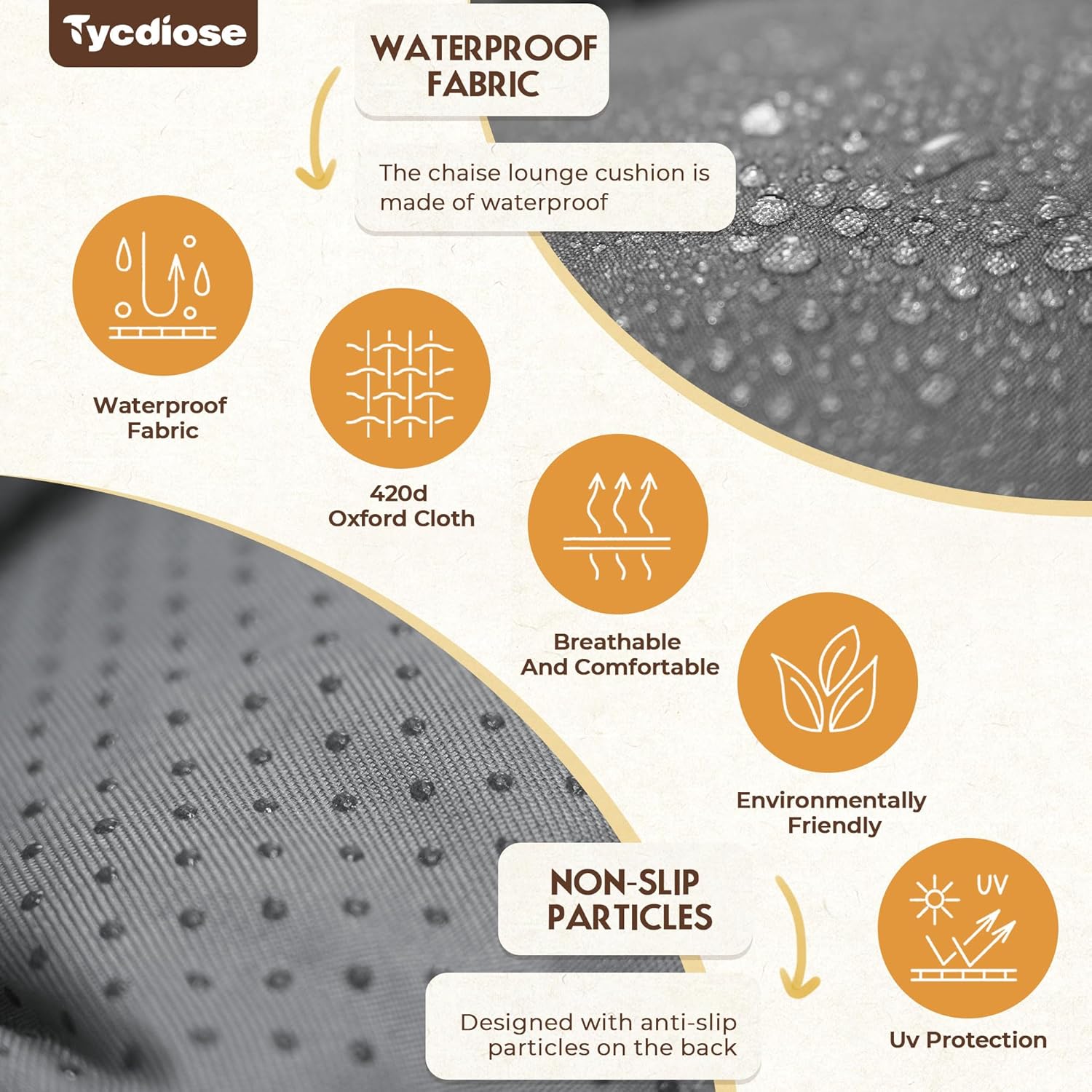 Outdoor Chaise Lounge Chair Cushion Waterproof 74.4 x 22 x 4.7 Inches Memory Foam Lounge Chair Cushions Replacement for Outdoor Furniture with Ties, Thickened Pool Lounge Chair Cushions, Grey