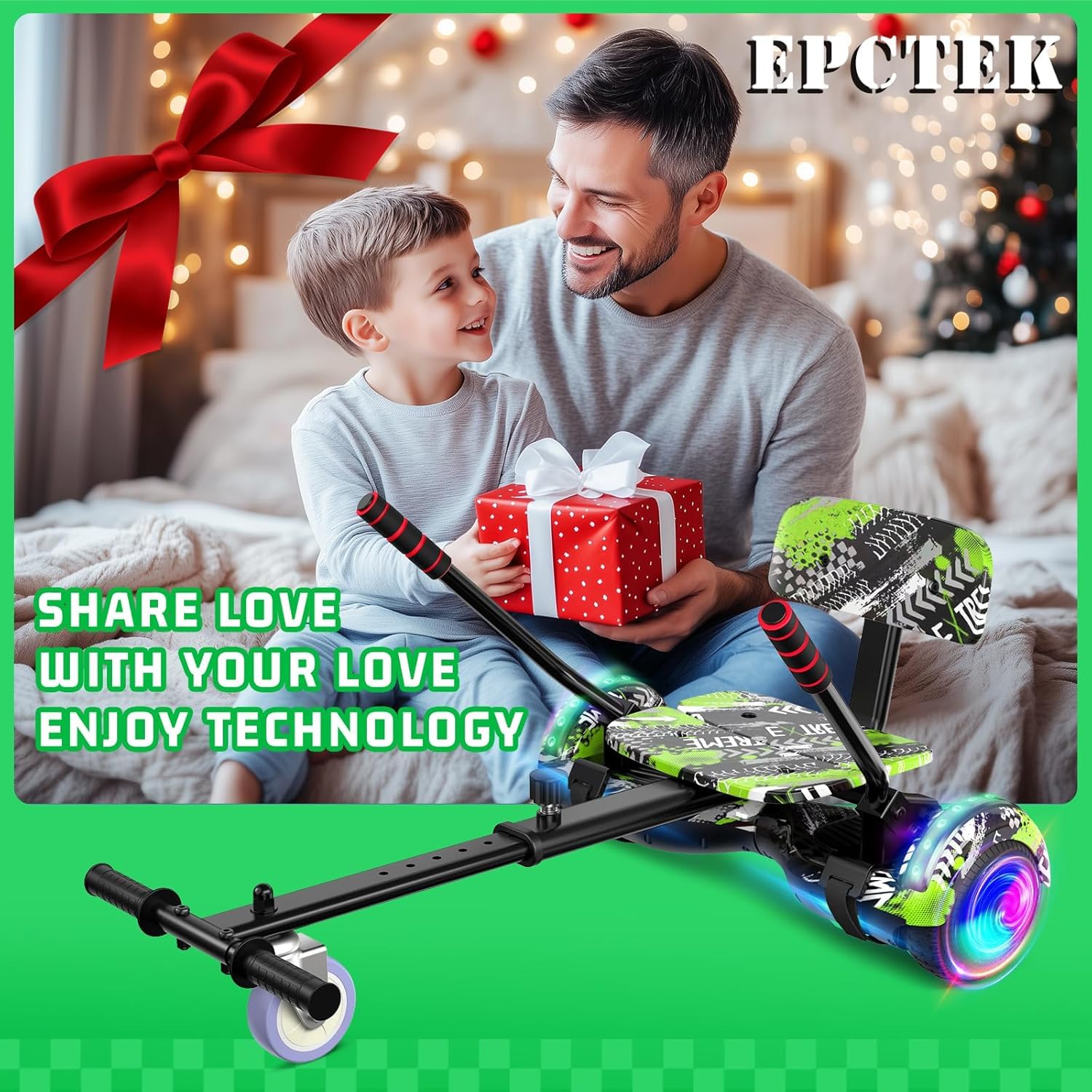 SISIGAD Hoverboard avec fixation de siège – Kit de conversion Go Kart – Roues de 16,5 cm – Hover Board pour enfants avec haut-parleurs Bluetooth – Scooter électrique auto-équilibré pour filles et
