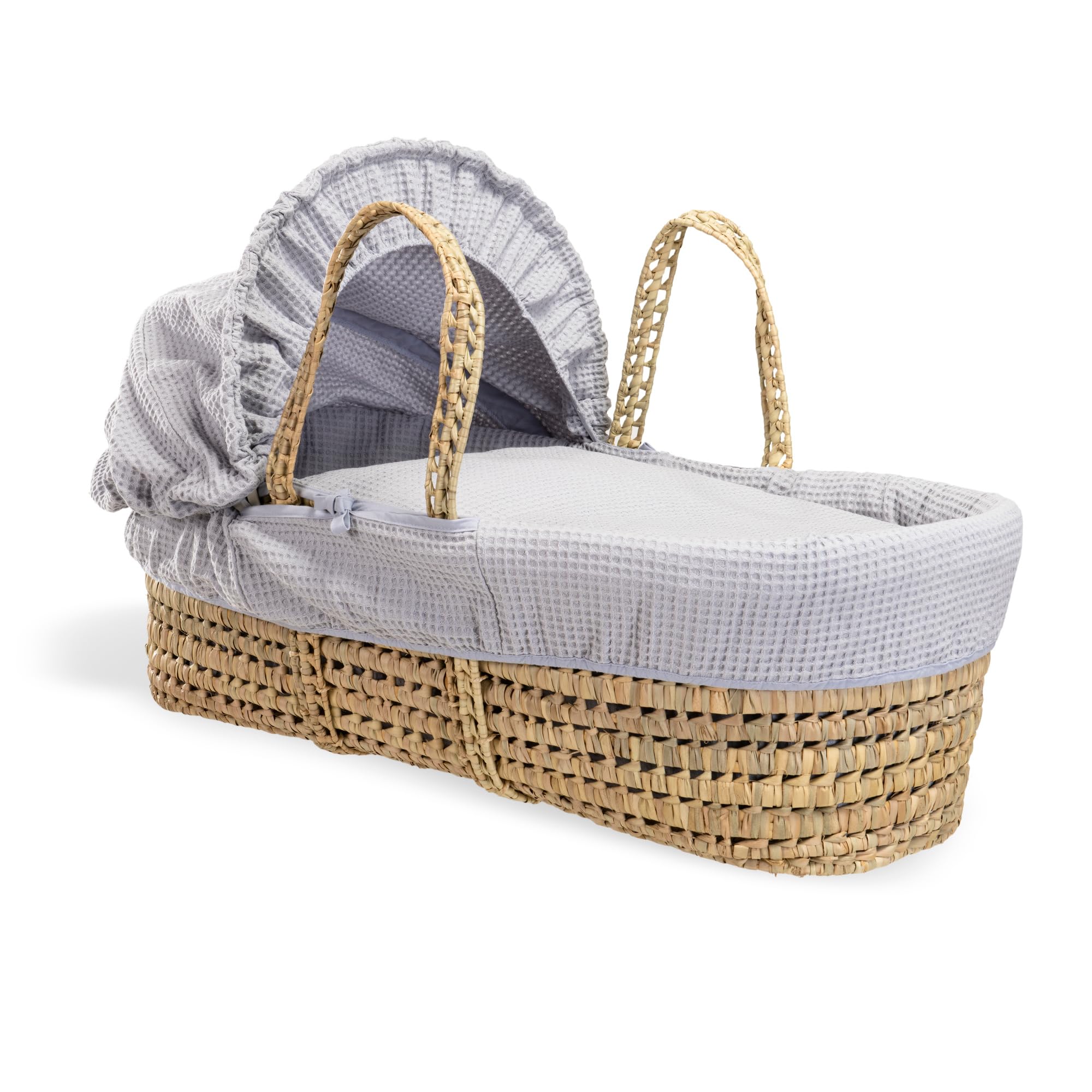 Clair de Lune Waffle Palm Moses Basket With Bedding 75 x 28 cm (Grey)