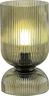 Modern RGB Glass Table Lamp with Remote,Color Changing Bedside Lamp with Green Glass Shade, 16 Colors, On/Off Cord Switch, Nightstand Lamp for Bedroom, Living Room, Office,Bulb Included