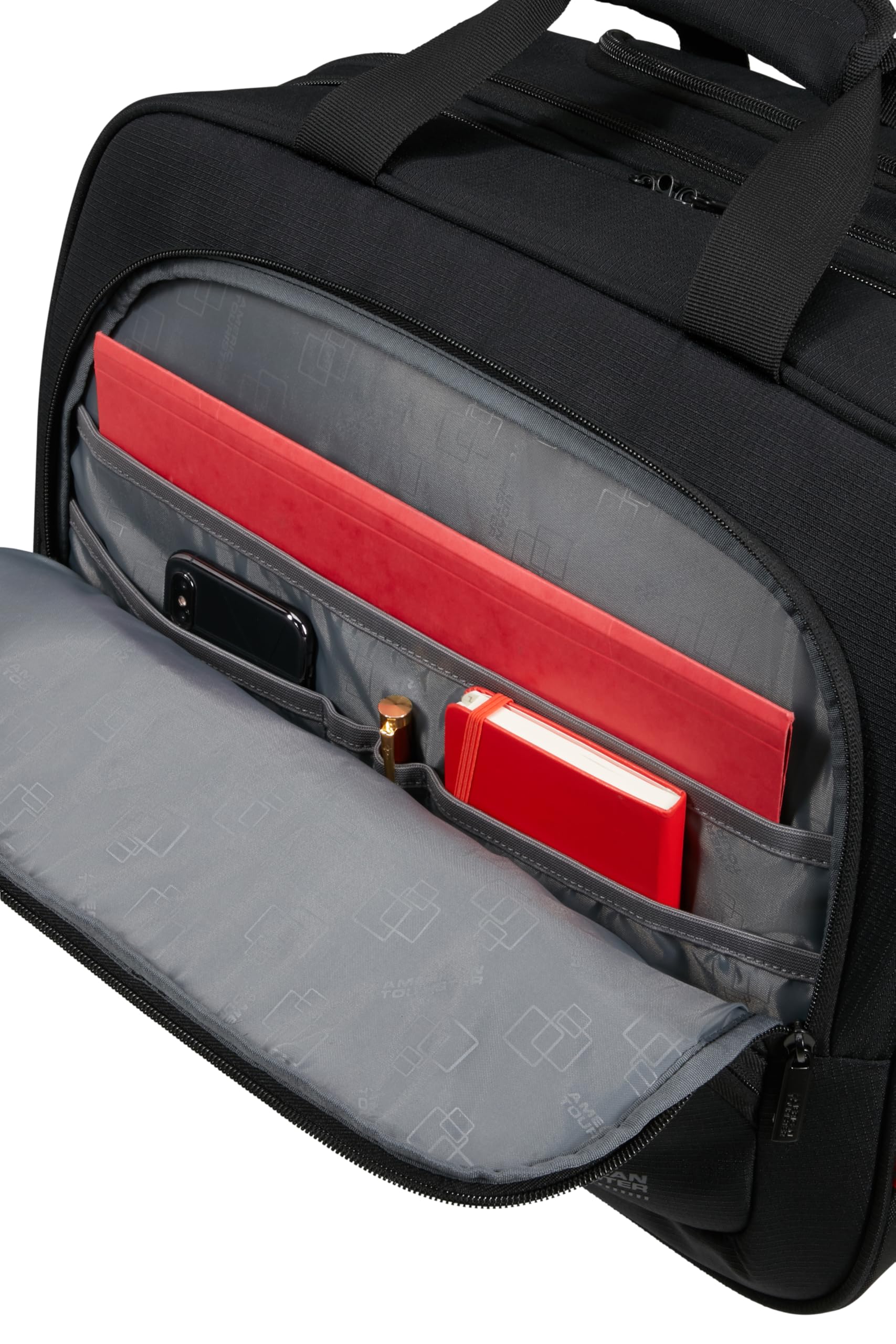 American Tourister AT WORK NXT - Borsa per laptop con rotelle 15.6", bagaglio a mano business trolley, bagaglio a mano con scomparto laptop, valigetta pilota, borsa cabina aereo, 33 L, Nero
