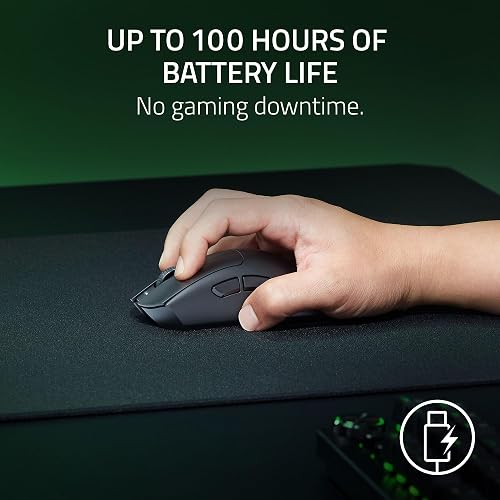 Razer DeathAdder V3 HyperSpeed - Ultra lightweight wireless ergonomic e-sports gaming mouse with 26K DPI (55g light, soft-touch coating, 100 hours battery life, HyperSpeed with 8K Hz) Black - 4