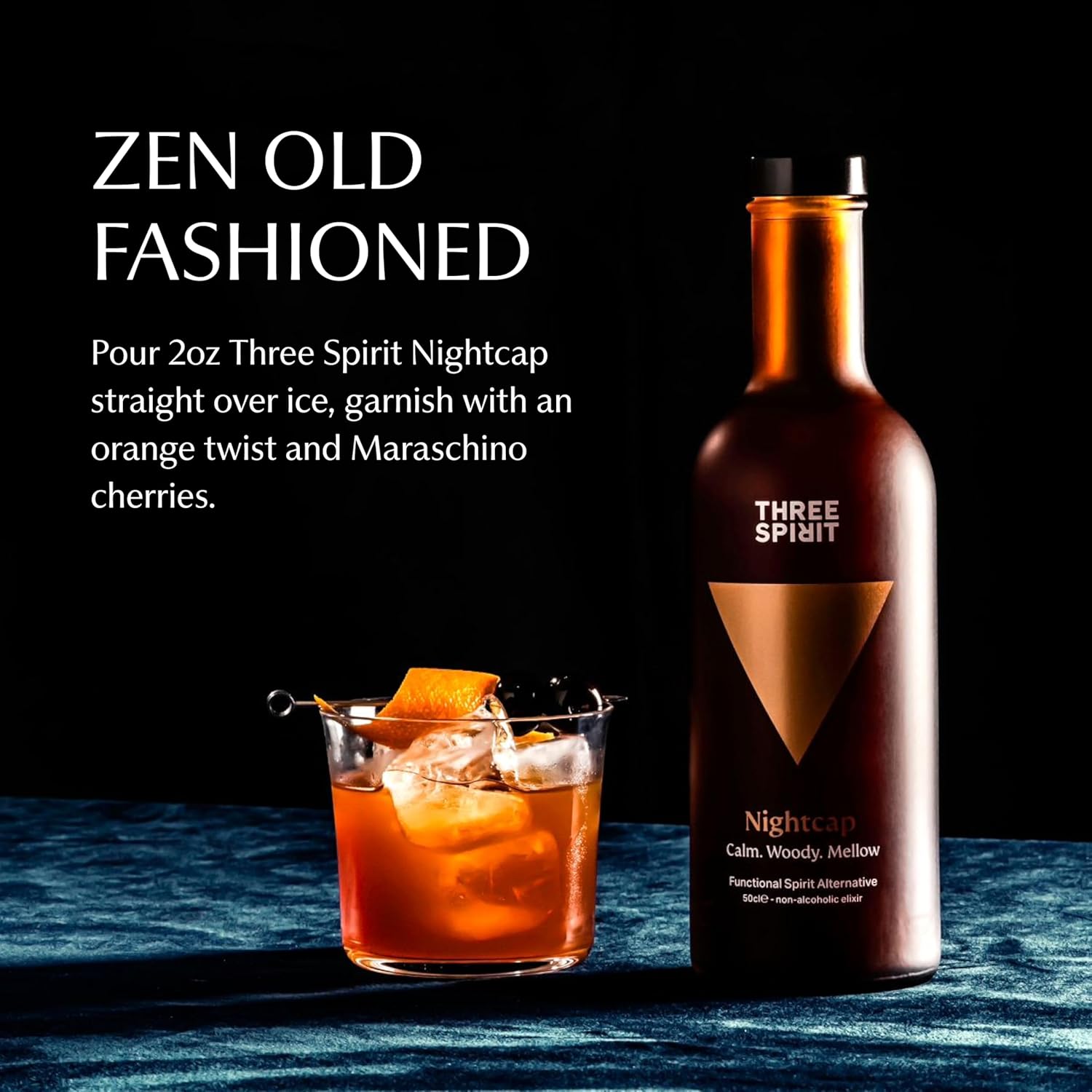 Three Spirit Non-Alcoholic Alternative Spirit - The Nightcap, 50cl | Alt-Whiskey | Unwind & Chillout with Adaptogens, Valerian, Hops & Lemon Balm | Award Winning Active Botanical Gluten Free & Vegan