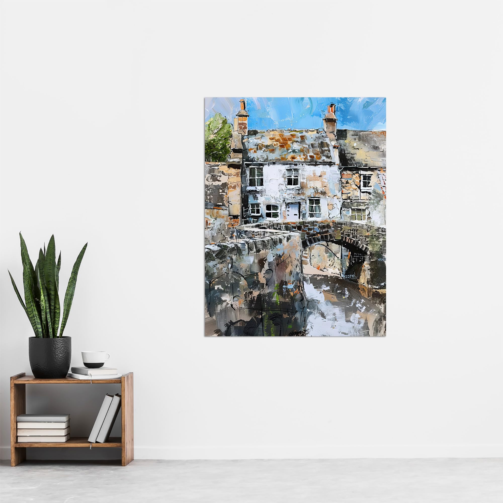 Artery8 North Yorkshire Village Medieval Bridge Painting Living Room Extra Large XL Wall Art Poster Print - Image 4