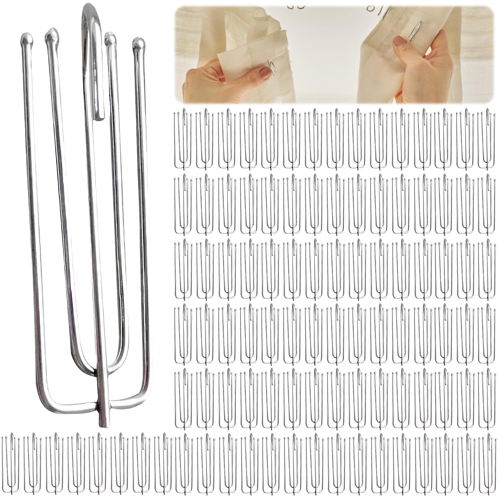 100 Ganci Per Tende In Acciaio Inox A Forma Di S - Antiruggine, Per Tende Pesanti E Leggere, Con Perno Affilato
