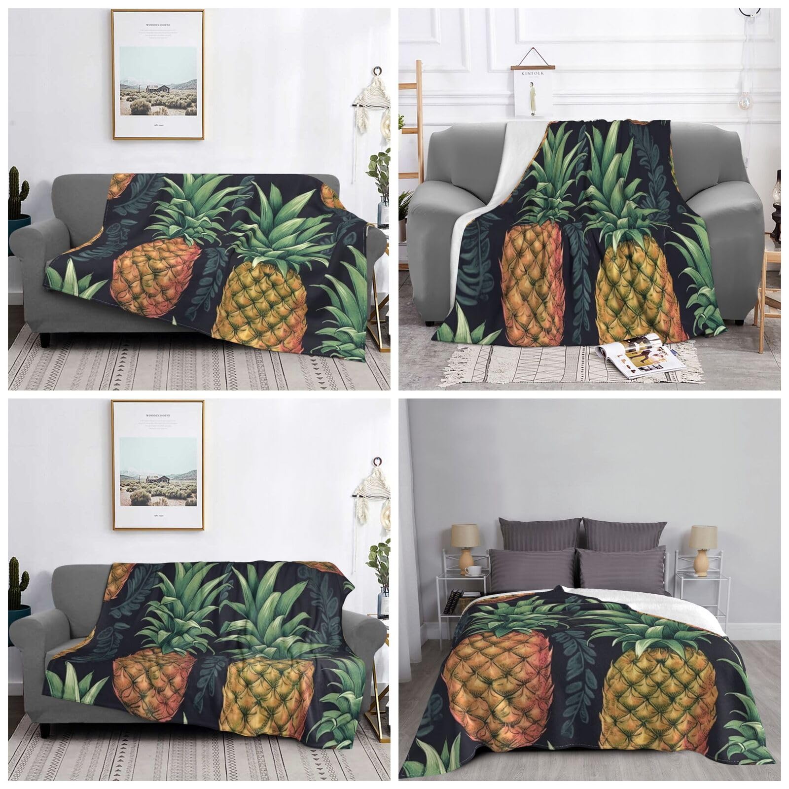 Couverture flanelle ananas respirante antistatique et grand plaid canapé léger