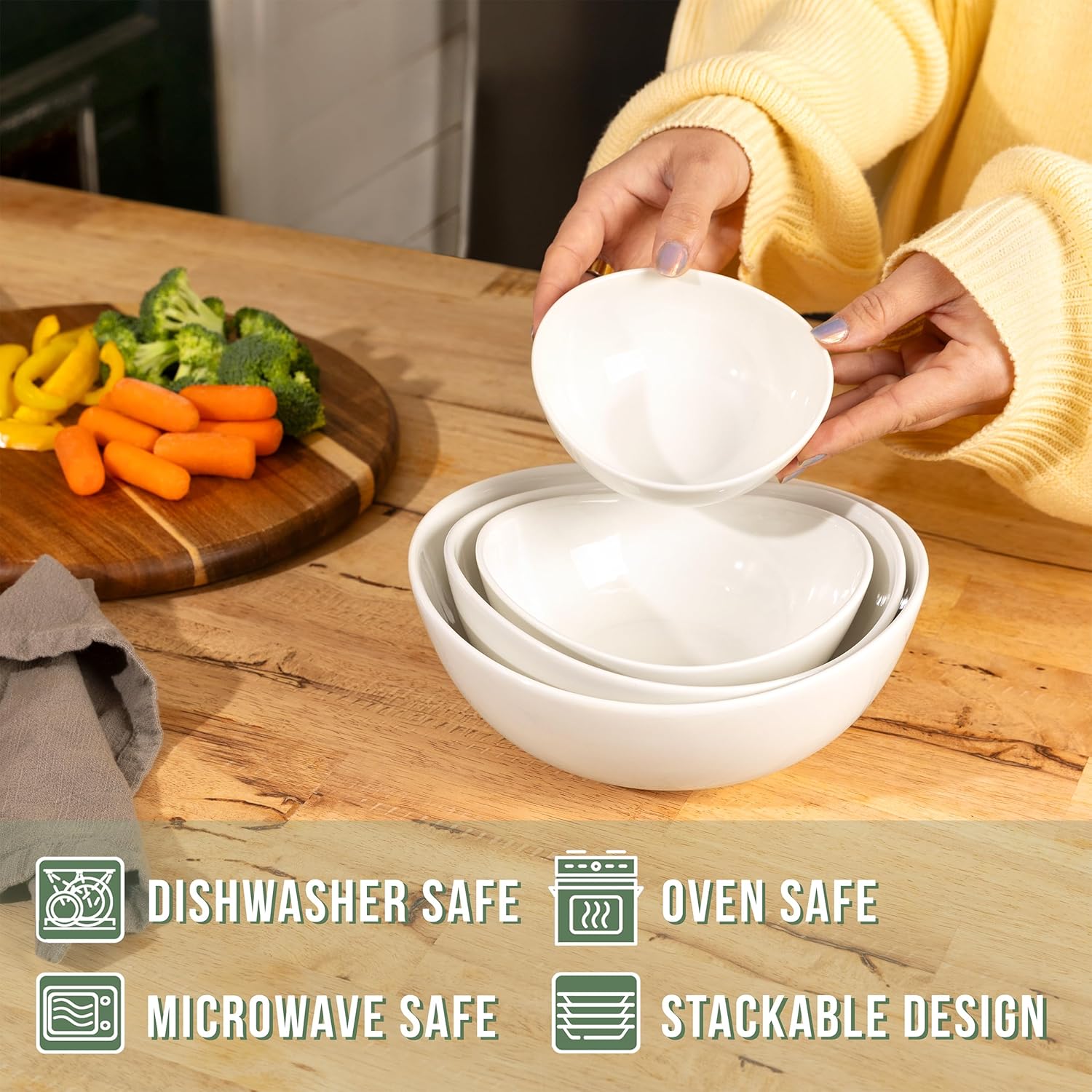 Home Beets White Ceramic Serving Bowls for Entertaining, 10-18-28-42 Ounce, Microwave, Oven & Dishwasher Safe, Large Serving Dishes, Prep Salad Bowls for Pasta, Parties, Catering, Set of 4 image 3 of 7 B0DNRC64MN