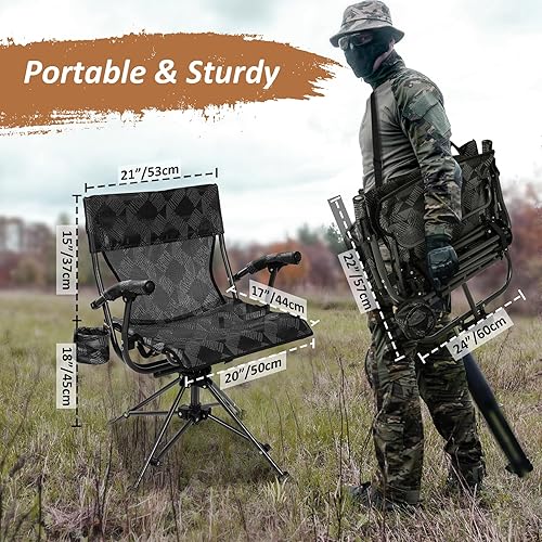 Miniatura 3 de REDCAMP Sillas de caza giratorias de 360 para persianas de suelo, sillas de camping plegables portátiles para adultos, asientos de caza con brazos