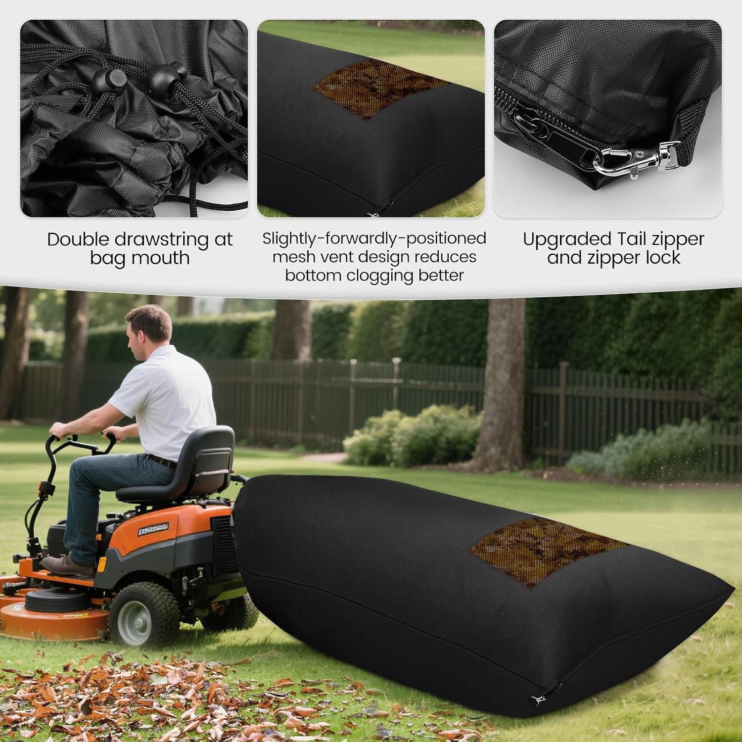 Tryly 1pcs Lawn Tractor Leaf Bag, 78.7 x 51.1Inch Grass Catcher Bag, 420D Large Capacity Leaf Collector with Breathable Bottom and Zipper Compatible with 48’’ Riding Lawn Mower (78.7"x51.1", 1pcs)