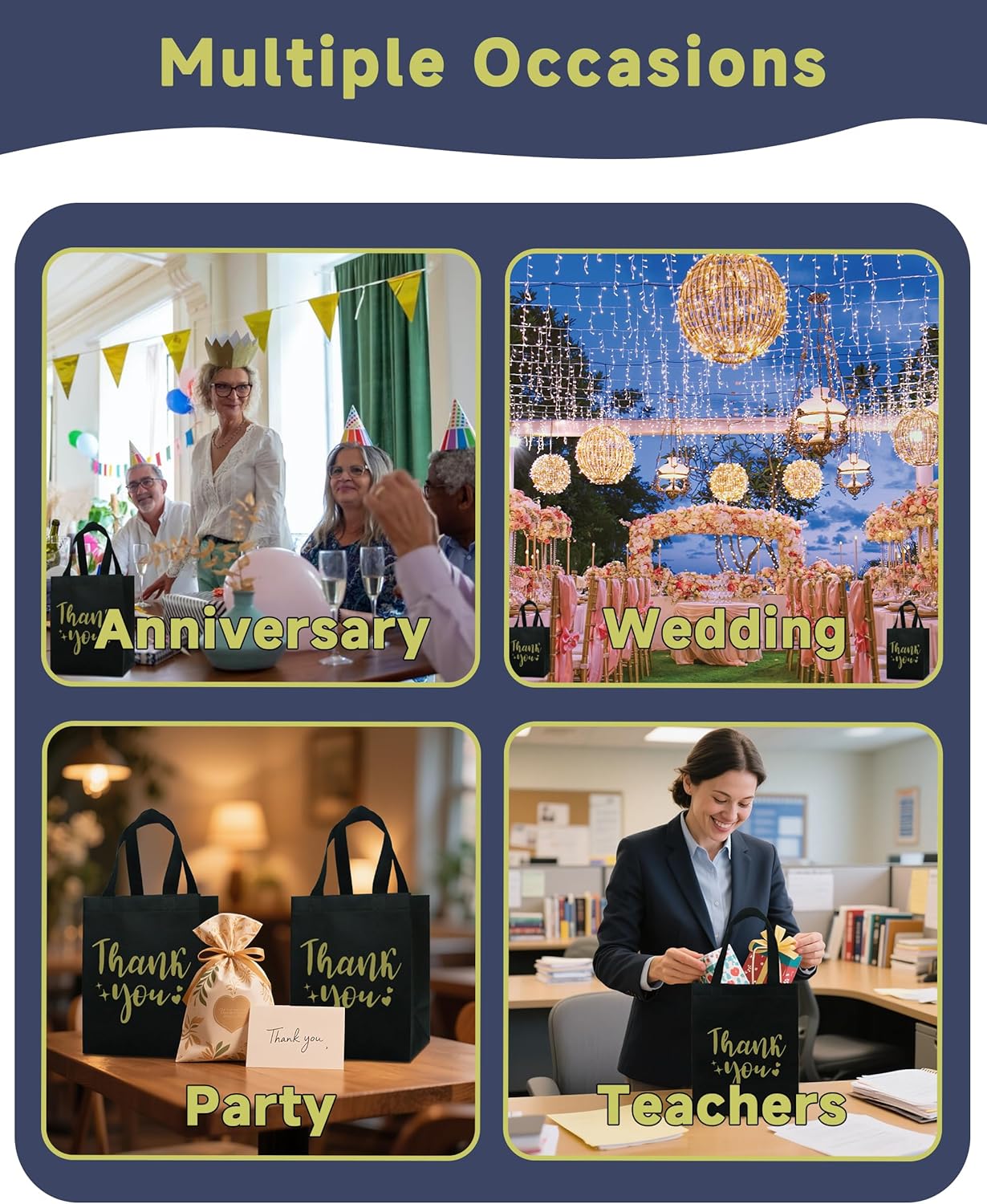 12 Black Thank You Gift Bags - Sturdy, Reusable, Medium 8x5x10 with Handles, Non-Woven for Weddings, Teachers, Father's Day, Parties, Birthdays & Graduations - Image 8