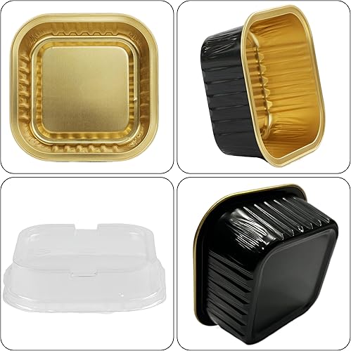 Miniatura 3 de Mini moldes para pasteles con tapas, 30 moldes cuadrados de aluminio de 5 onzas con tapas, tazas desechables de papel de aluminio para cupcakes,