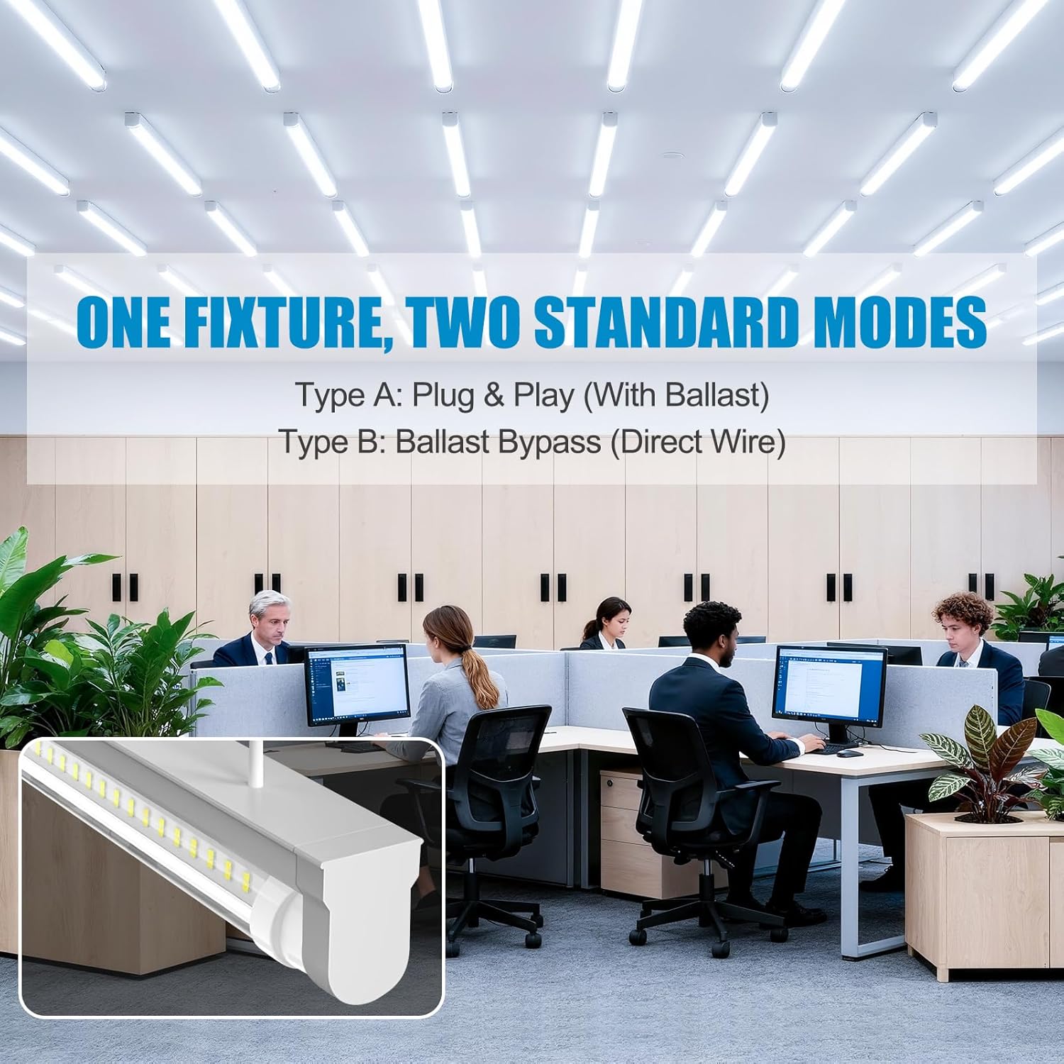 4 Foot T8 LED Bulbs, Type A+B, 24W=65W Eqv, 3120 Lumen 6500K Daylight, Plug & Play or Ballast Bypass, Single or Double End Powered 48 inch Led Tube Lights, 4FT T10 T12 Fluorescent Replacement, 6 Pack