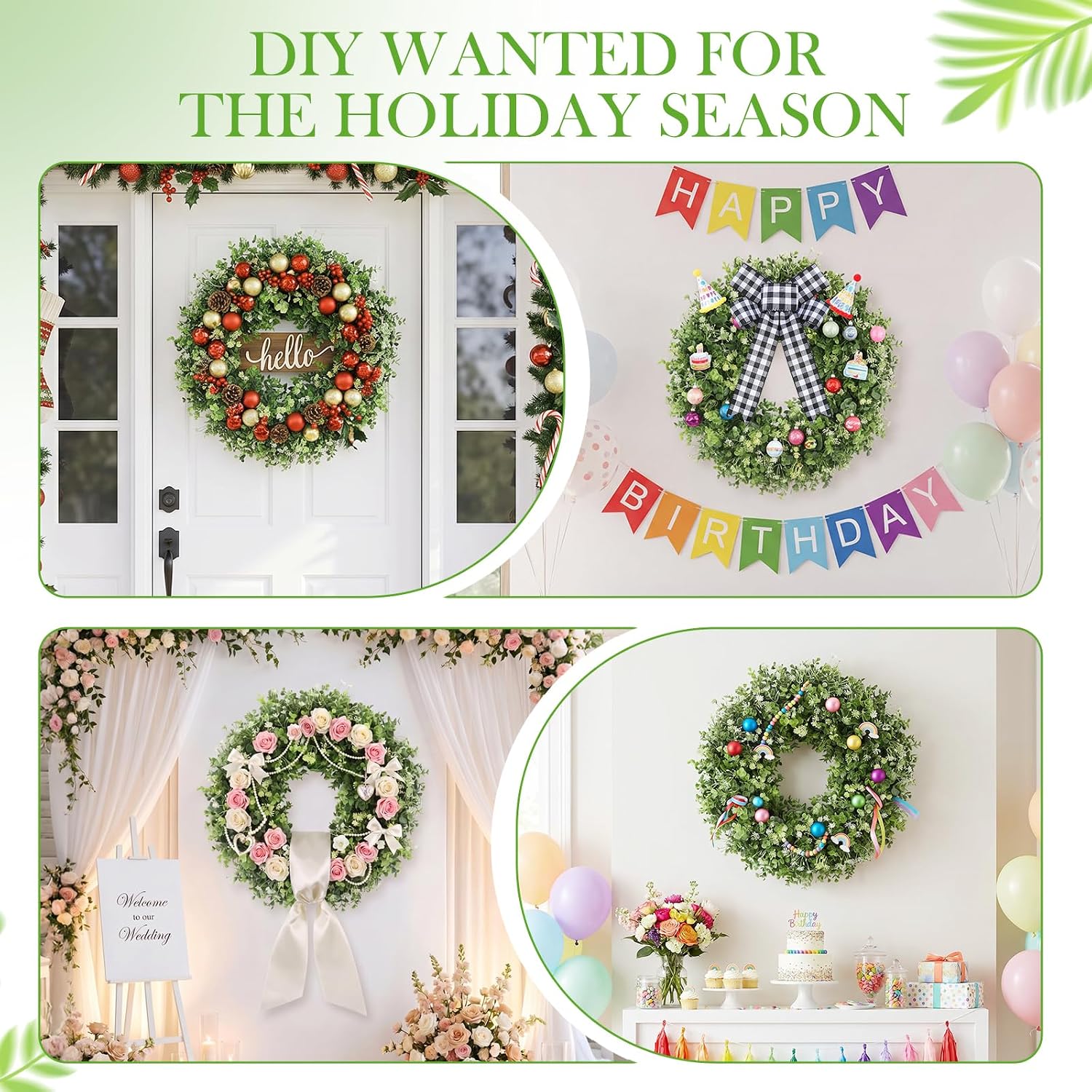 20" Boxwood Wreaths for Front Door, Green Wreath for Ourside All Season | Spring/Summer Wreaths for Front Door Large , Green Wreath High End for Indoor, Outdoor, Porch, Window , Wall Decor Garland