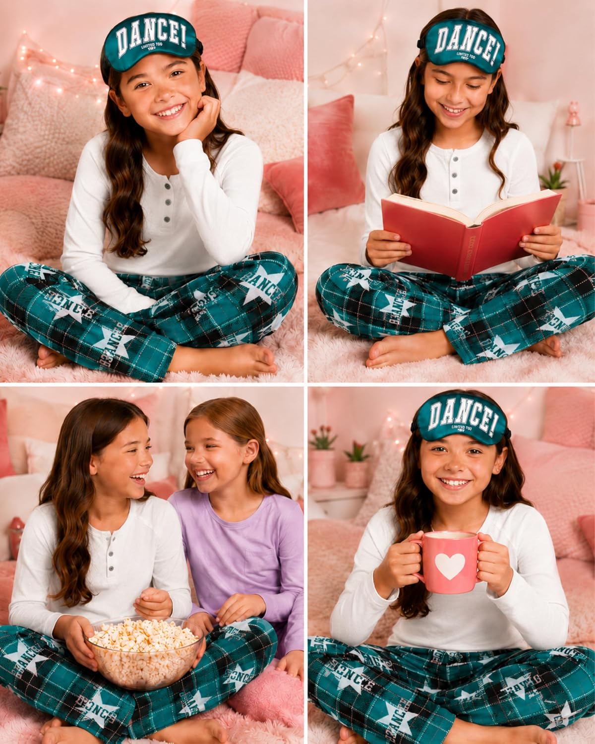 Limited Too Girls Pajama Pants - Soft Micro Fleece Plaid Pajama Bottoms for Girls With Cute Satin Eye Mask for Sleeping