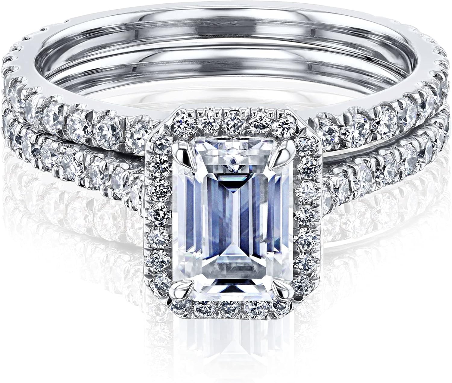 Kobelli Emerald Cut Moissanite Halo Bridal Set