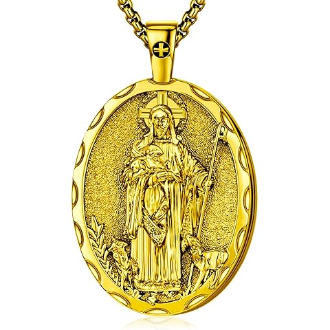 Saint Michael/St Christopher/Virgin Mary Patron Saint Necklace, Gold-Plated Copper ...