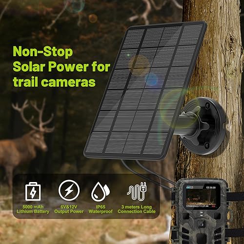 Miniatura 2 de Panel solar para cámara de sendero, cámara de sendero, panel solar, kit de cargador solar con batería recargable de 5000 mAh incorporada, salida de
