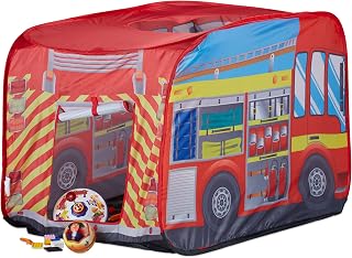 Relaxdays Tienda de Campaña en Forma de Camión de Bomberos, Interior y Exterior, Poliéster, 70 x 110 x 70 cm, Rojo, color (10022459)