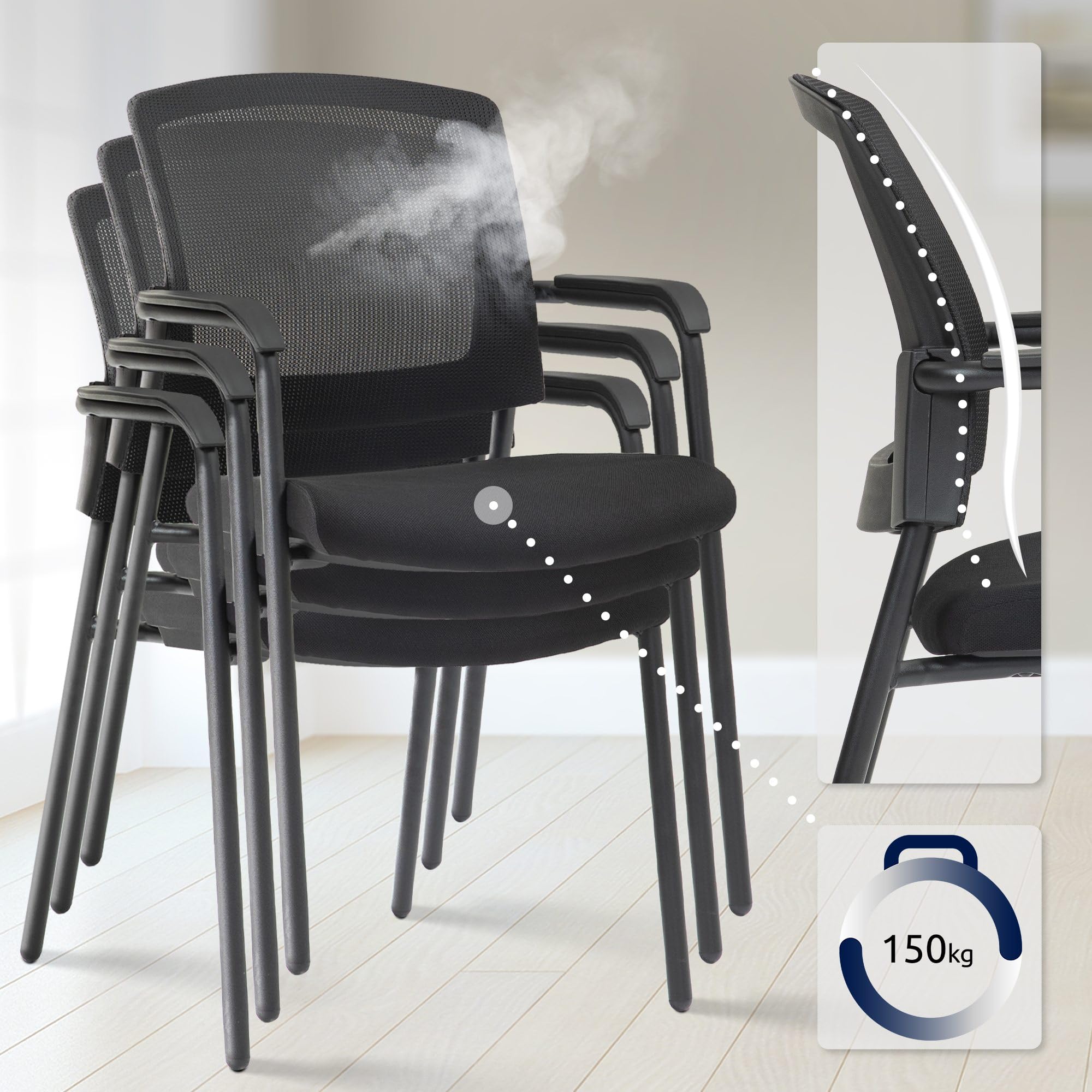 CLP Sedia impilabile Volga I Sedia imbottita con rivestimento in tessuto I Schienale con rivestimento in rete traspirante, Colore:nero